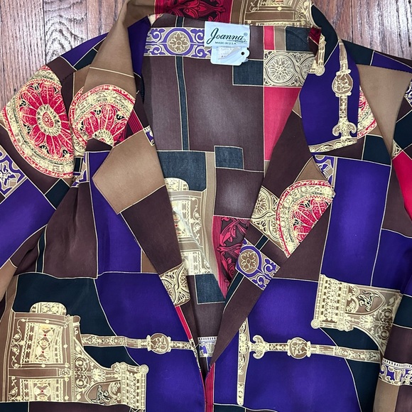 Vintage Patchwork Button-Up Blazer in Purple, Brown & Gold - size M - Picture 5 of 8